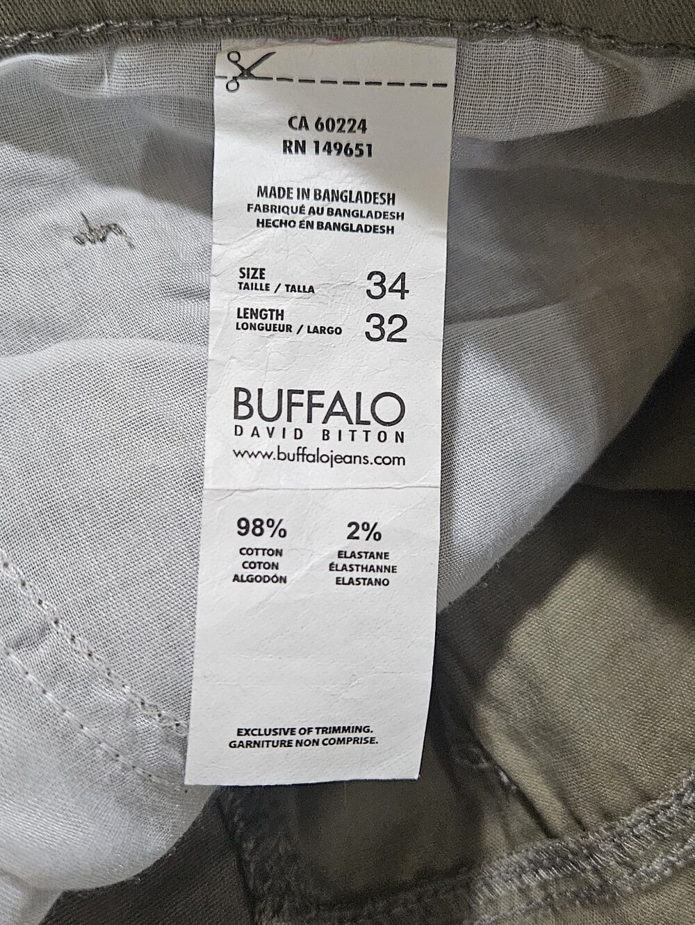 Buffalo David Bitton Six Straight Jeans Mens Olive Green Stretch Denim Size34x32 - Picture 6 of 9